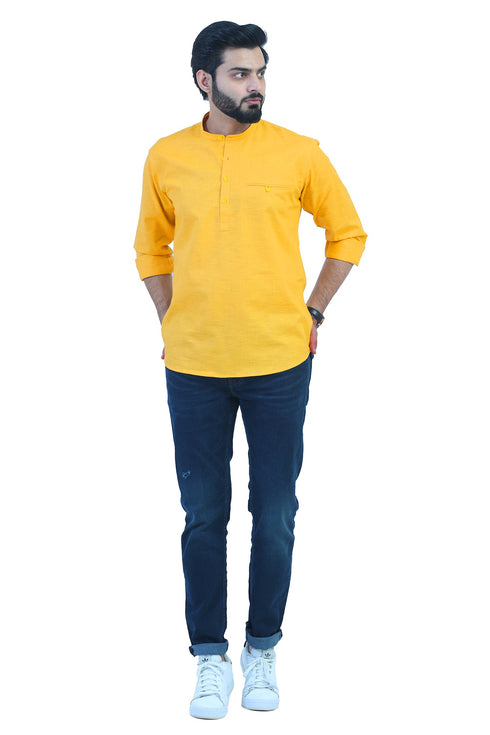Veshbhoshaa Bluesaanchi Men'S Yellow Casual Short Kurta