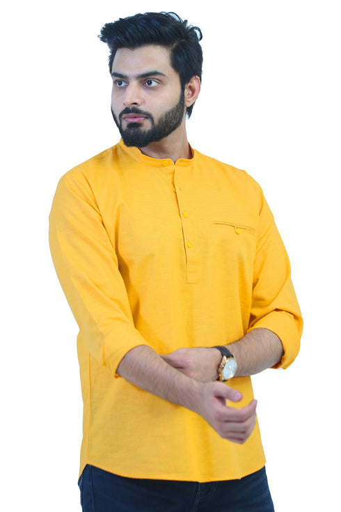 Veshbhoshaa Bluesaanchi Men'S Yellow Casual Short Kurta