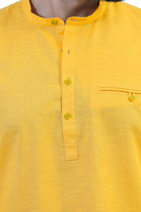 Veshbhoshaa Bluesaanchi Men'S Yellow Casual Short Kurta