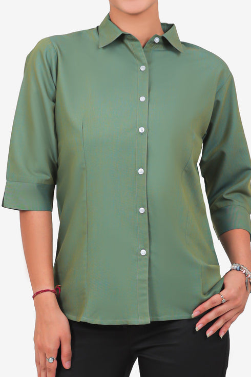 Veshbhoshaa Bluebird Women'S Olive Green Formal Shirt