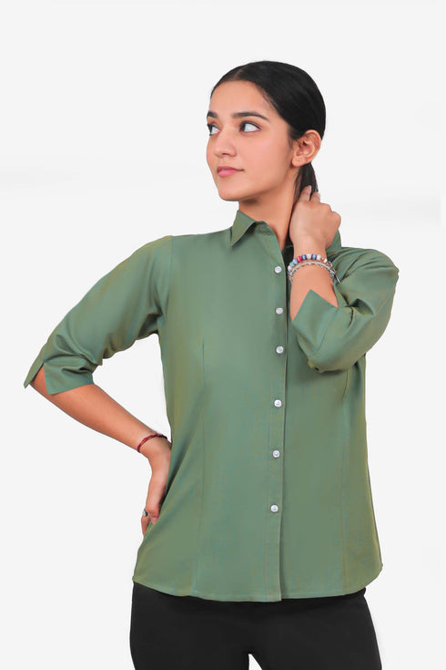 Veshbhoshaa Bluebird Women'S Olive Green Formal Shirt