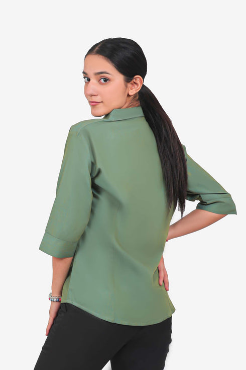 Veshbhoshaa Bluebird Women'S Olive Green Formal Shirt