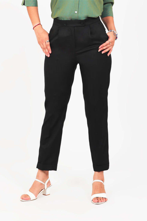 Veshbhoshaa Bluebird Women'S Black Solid Casual Trousers