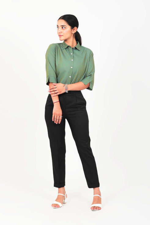 Veshbhoshaa Bluebird Women'S Black Solid Casual Trousers
