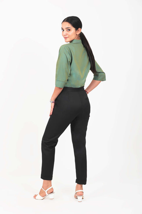 Veshbhoshaa Bluebird Women'S Black Solid Casual Trousers