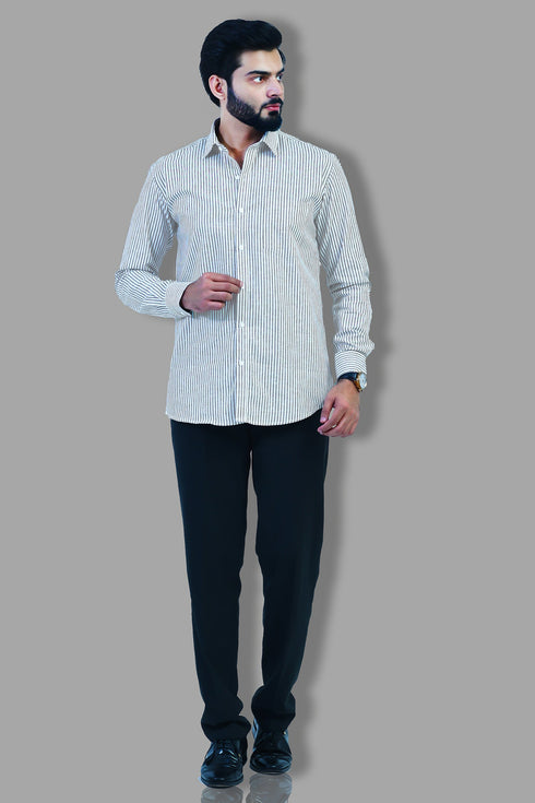 Veshbhoshaa Bluebird Men'S Striped Brown And White Formal Shirt