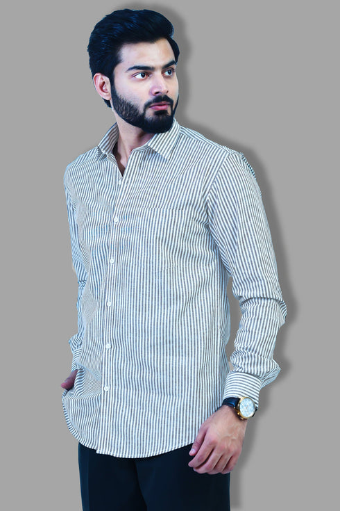Veshbhoshaa Bluebird Men'S Striped Brown And White Formal Shirt