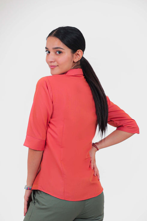 Veshbhoshaa Bluebird Women'S Coral Formal Shirt
