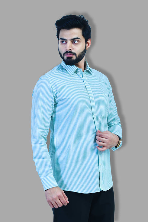 Veshbhoshaa Bluebird Men'S Striped Green And White Formal Shirt