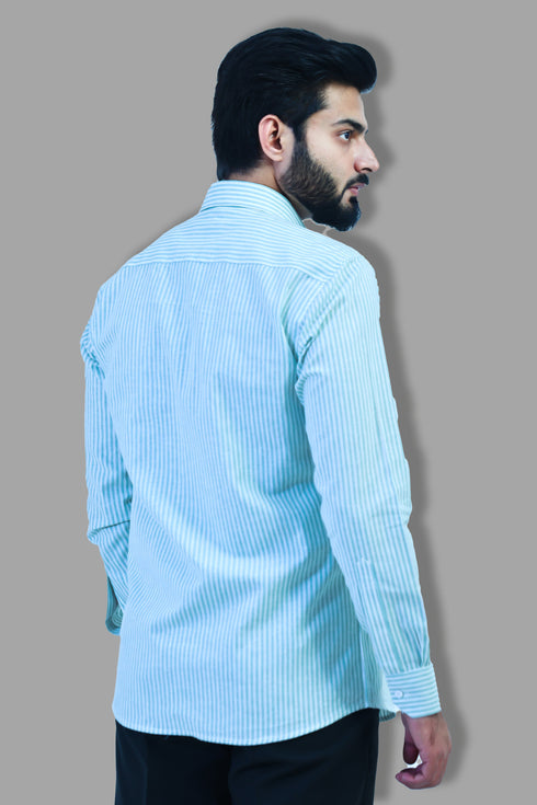 Veshbhoshaa Bluebird Men'S Striped Green And White Formal Shirt