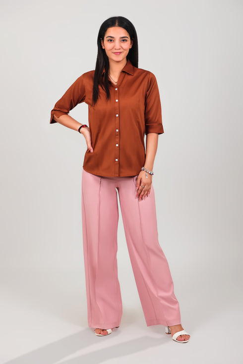 Veshbhoshaa Bluebird Women'S Pink Casual Bell Bottom Trousers