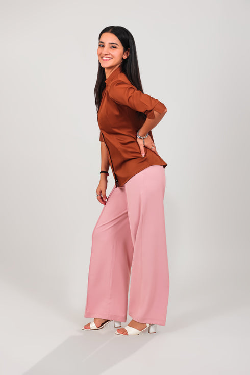 Veshbhoshaa Bluebird Women'S Pink Casual Bell Bottom Trousers