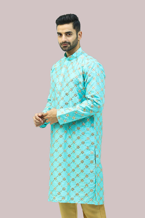 Veshbhoshaa Bluesaanchi Men'S Mirror Work Kurta Set