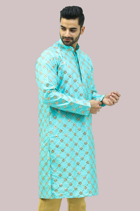 Veshbhoshaa Bluesaanchi Men'S Mirror Work Kurta Set