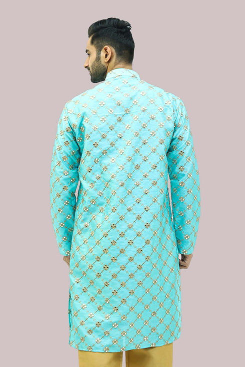 Veshbhoshaa Bluesaanchi Men'S Mirror Work Kurta Set