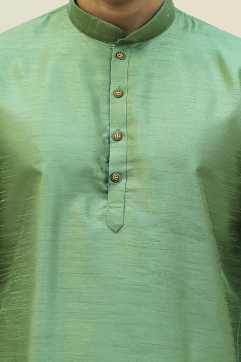 Veshbhoshaa Bluesaanchi Men'S Dark Green Raw Silk Kurta Set