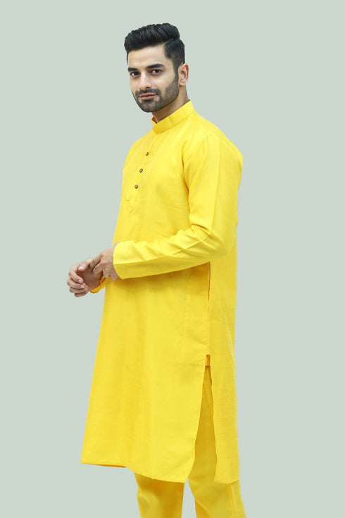 Veshbhoshaa Bluesaanchi Men'S Yellow Raw Silk Kurta Set