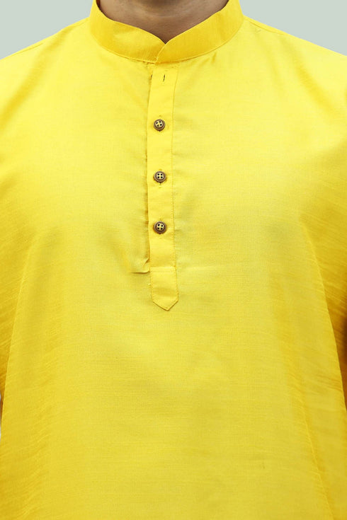 Veshbhoshaa Bluesaanchi Men'S Yellow Raw Silk Kurta Set
