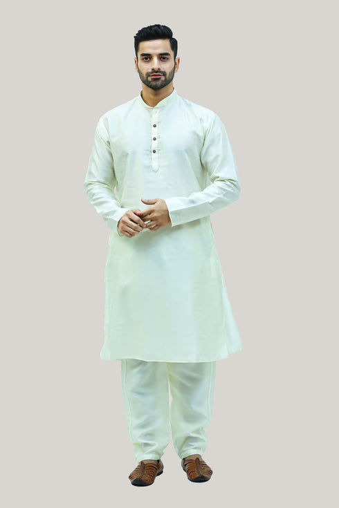 Veshbhoshaa Bluesaanchi Men'S Cream Raw Silk Kurta Set