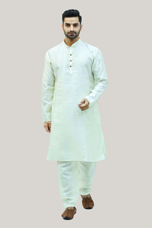 Veshbhoshaa Bluesaanchi Men'S Cream Raw Silk Kurta Set