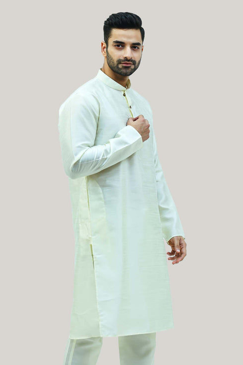 Veshbhoshaa Bluesaanchi Men'S Cream Raw Silk Kurta Set