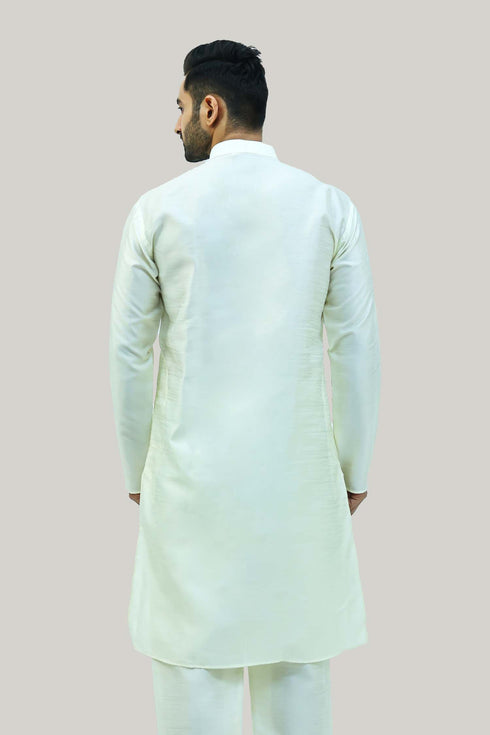 Veshbhoshaa Bluesaanchi Men'S Cream Raw Silk Kurta Set