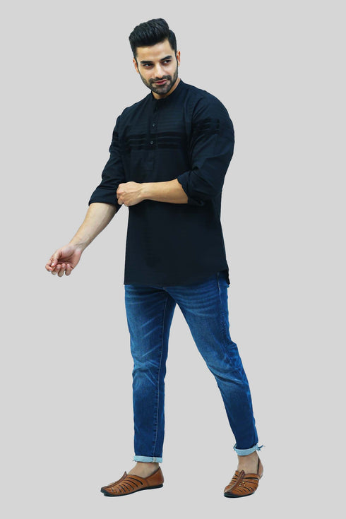 Veshbhoshaa Bluebird Men'S Black Casual Short Kurta