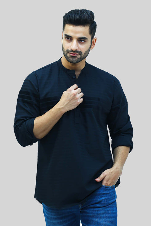 Veshbhoshaa Bluebird Men'S Black Casual Short Kurta