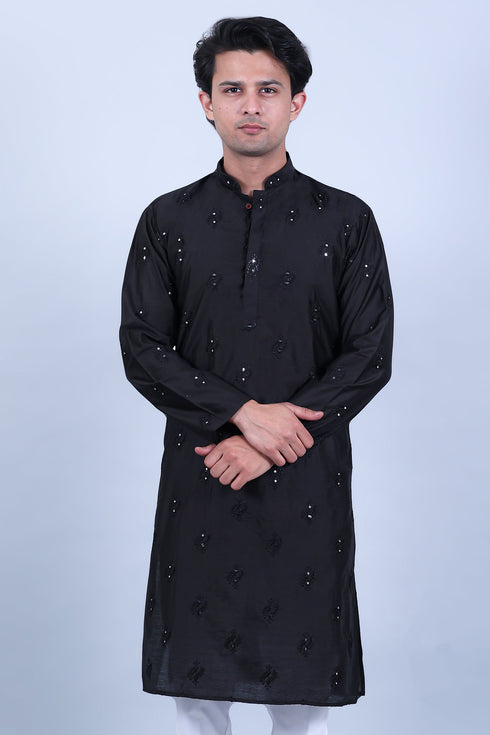 Veshbhoshaa Bluesaanchi Men'S Black Mirror With Buta Design Kurta Set