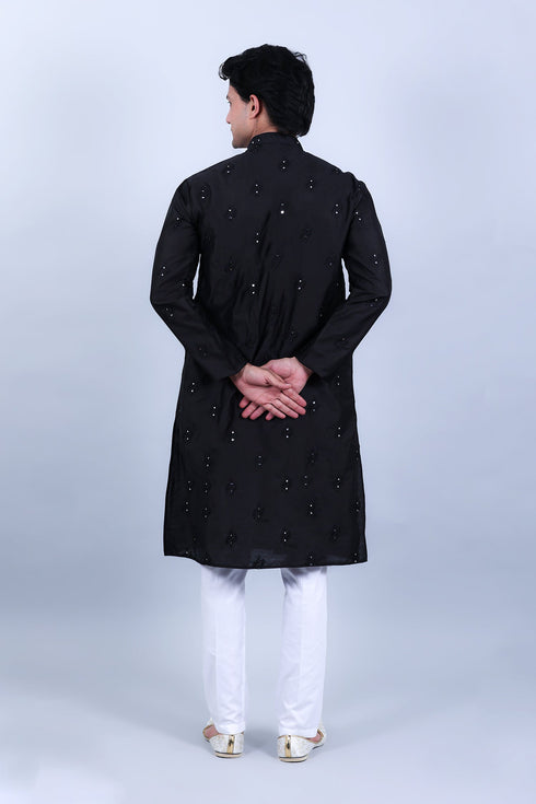 Veshbhoshaa Bluesaanchi Men'S Black Mirror With Buta Design Kurta Set