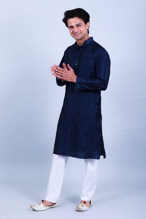 Veshbhoshaa Bluesaanchi Men'S Navy Blue Embroidery Kurta Set