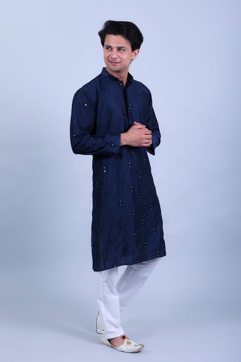 Veshbhoshaa Bluesaanchi Men'S Navy Blue Embroidery Kurta Set