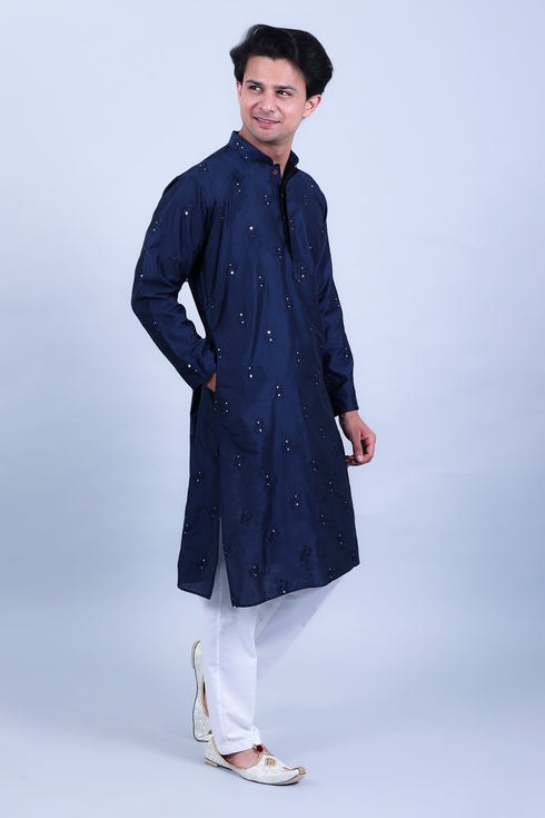 Veshbhoshaa Bluesaanchi Men'S Navy Blue Embroidery Kurta Set