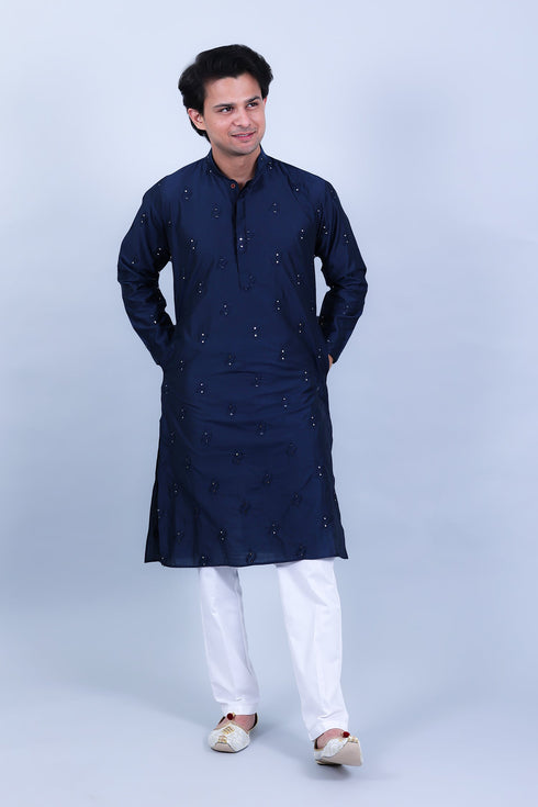Veshbhoshaa Bluesaanchi Men'S Navy Blue Embroidery Kurta Set