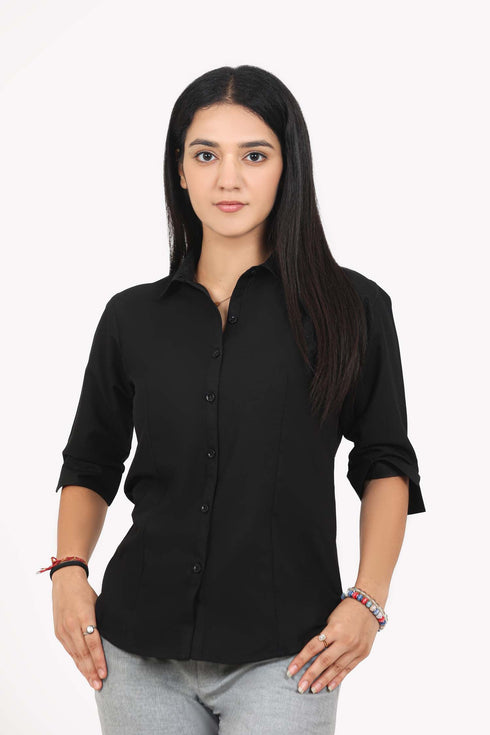 Veshbhoshaa Bluebird Women'S Black Formal Shirt