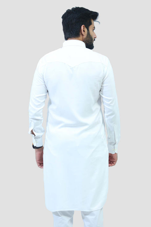 Veshbhoshaa Bluesaanchi Men'S White Pathani Kurta Set