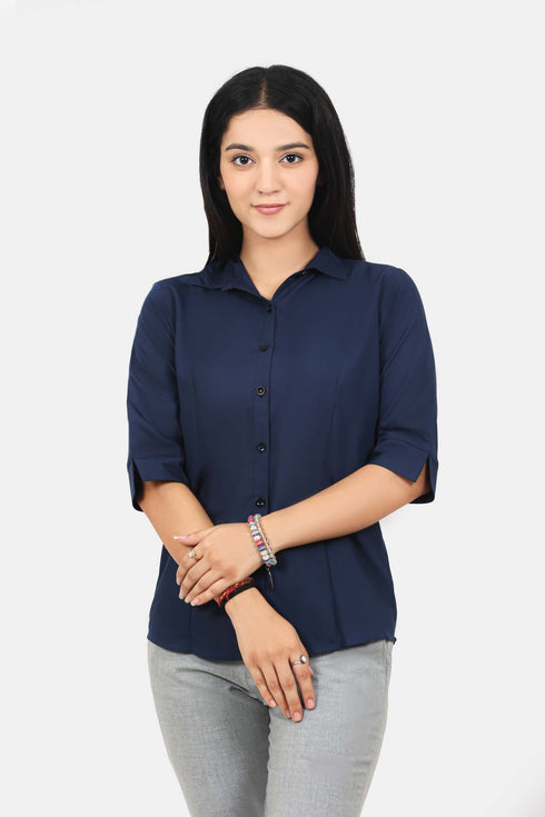 Veshbhoshaa Bluebird Women'S Navy Blue Formal Shirt