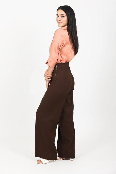 Veshbhoshaa Bluebird Women'S Dark Brown Casual Bell Bottom Trousers