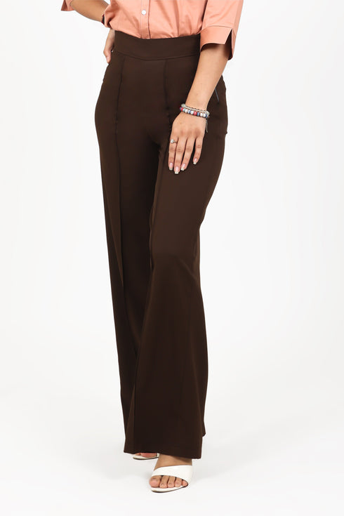 Veshbhoshaa Bluebird Women'S Dark Brown Casual Bell Bottom Trousers