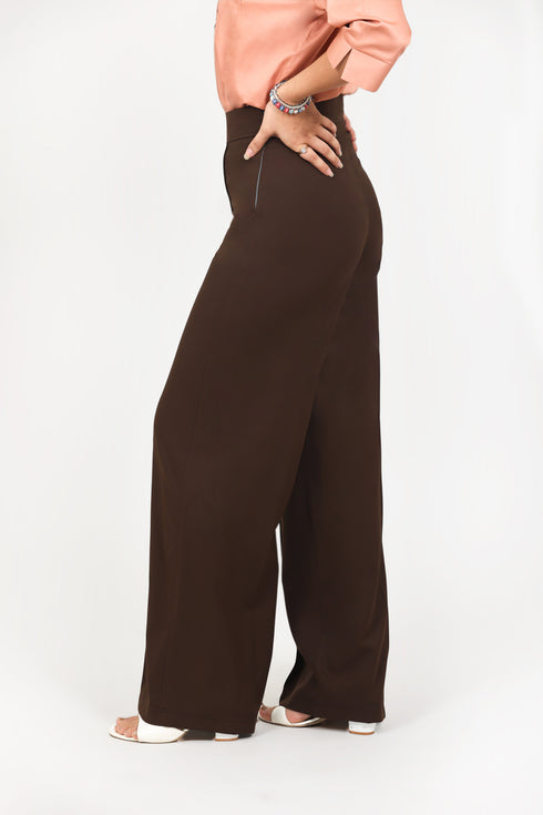 Veshbhoshaa Bluebird Women'S Dark Brown Casual Bell Bottom Trousers