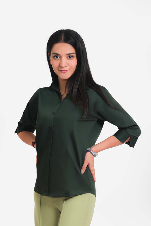 Veshbhoshaa Bluebird Women'S Dark Green Formal Shirt