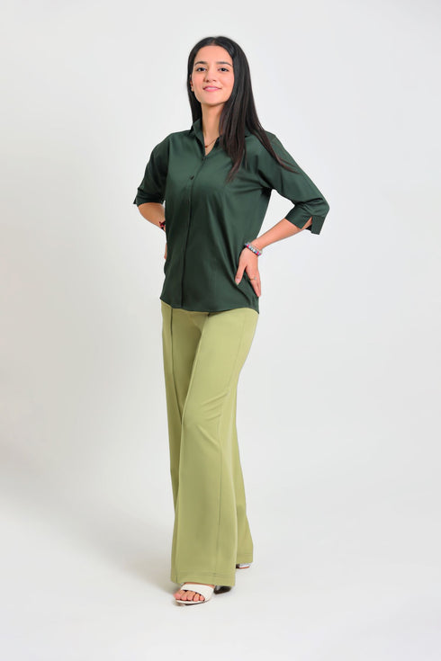 Veshbhoshaa Bluebird Women'S Light Green Casual Bell Bottom Trousers