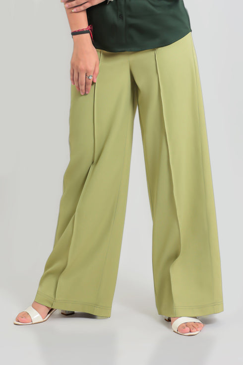 Veshbhoshaa Bluebird Women'S Light Green Casual Bell Bottom Trousers