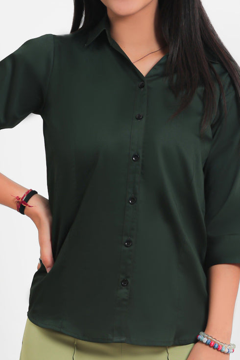 Veshbhoshaa Bluebird Women'S Dark Green Formal Shirt