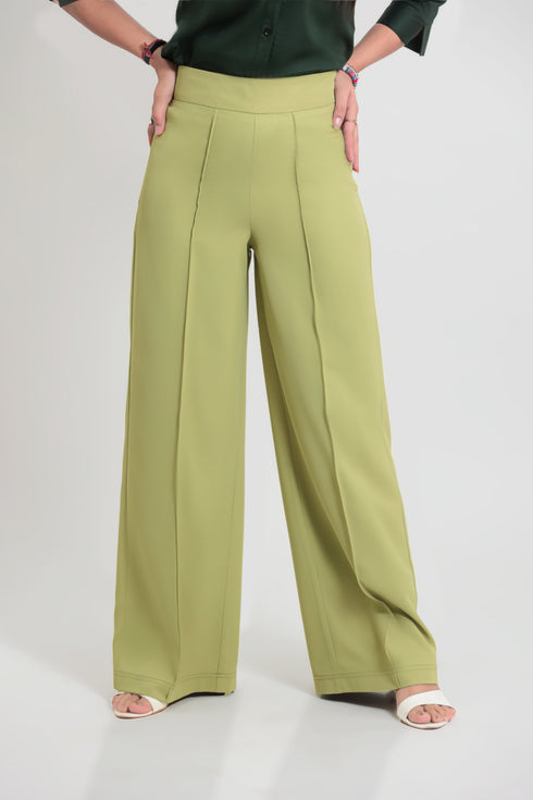 Veshbhoshaa Bluebird Women'S Light Green Casual Bell Bottom Trousers