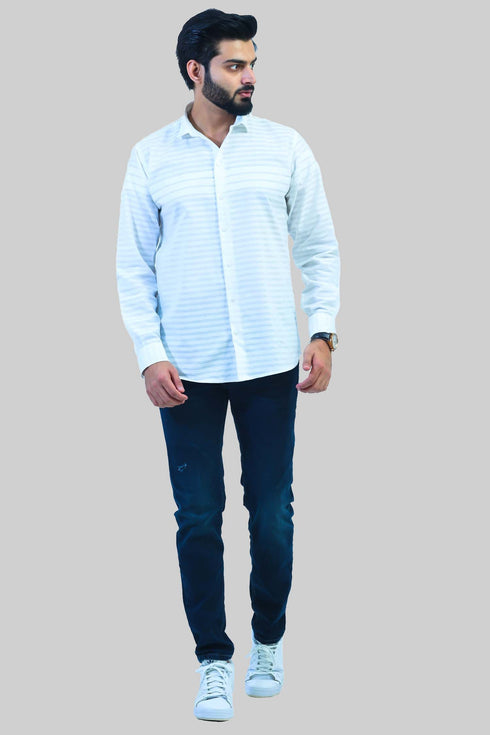 Veshbhoshaa Bluebird Men'S White Horizontal Striped Casual Shirt