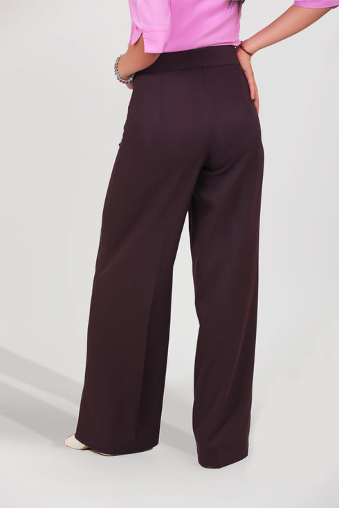 Veshbhoshaa Bluebird Women'S Dark Purple Casual Bell Bottom Trousers