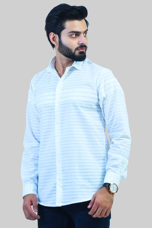 Veshbhoshaa Bluebird Men'S White Horizontal Striped Casual Shirt