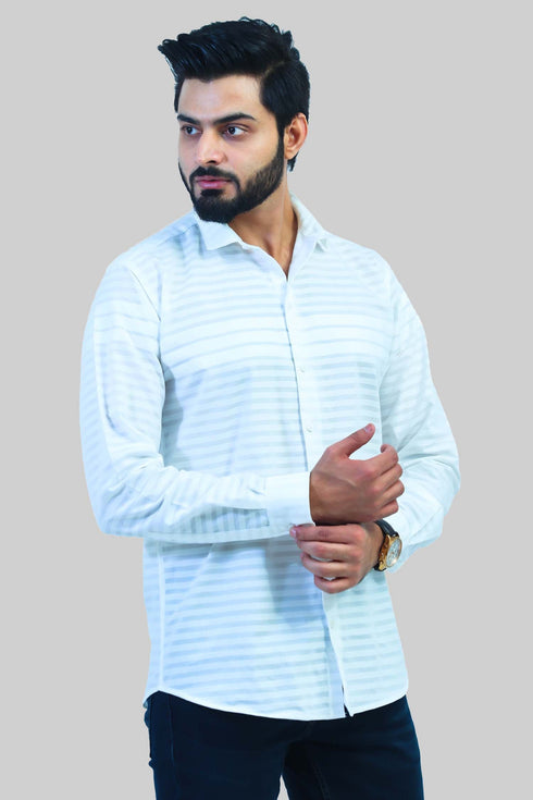 Veshbhoshaa Bluebird Men'S White Horizontal Striped Casual Shirt