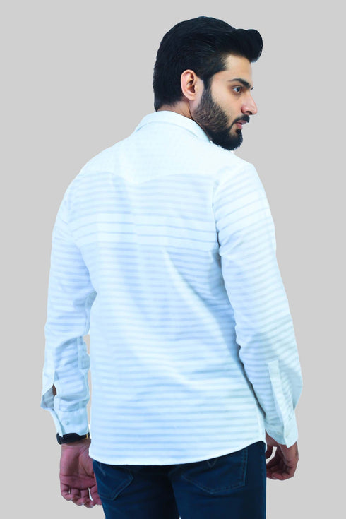 Veshbhoshaa Bluebird Men'S White Horizontal Striped Casual Shirt